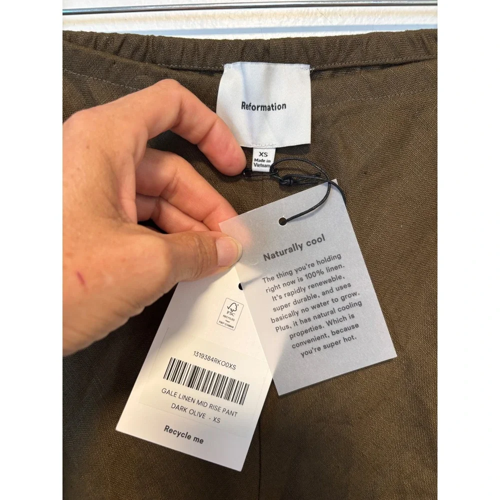 NWT Reformation Gale Linen Mid Rise Wide Leg Pants Dark Olive XS
